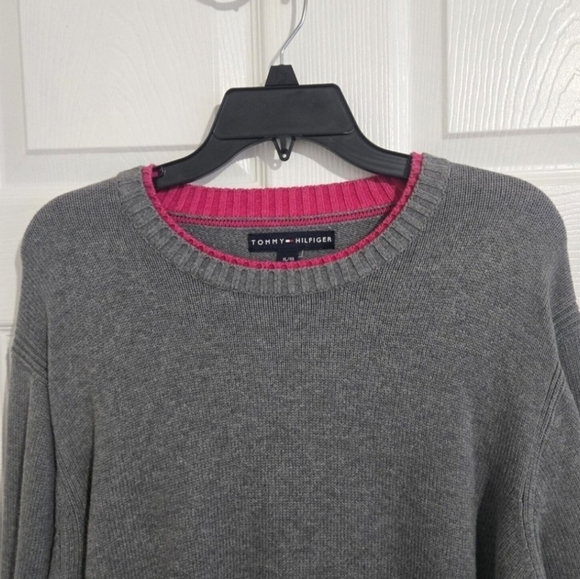 Tommy Hilfiger Vintage Knitted Sweater Unisex L/XL Retro 90s Y2K Gray Cotton - Picture 3 of 11